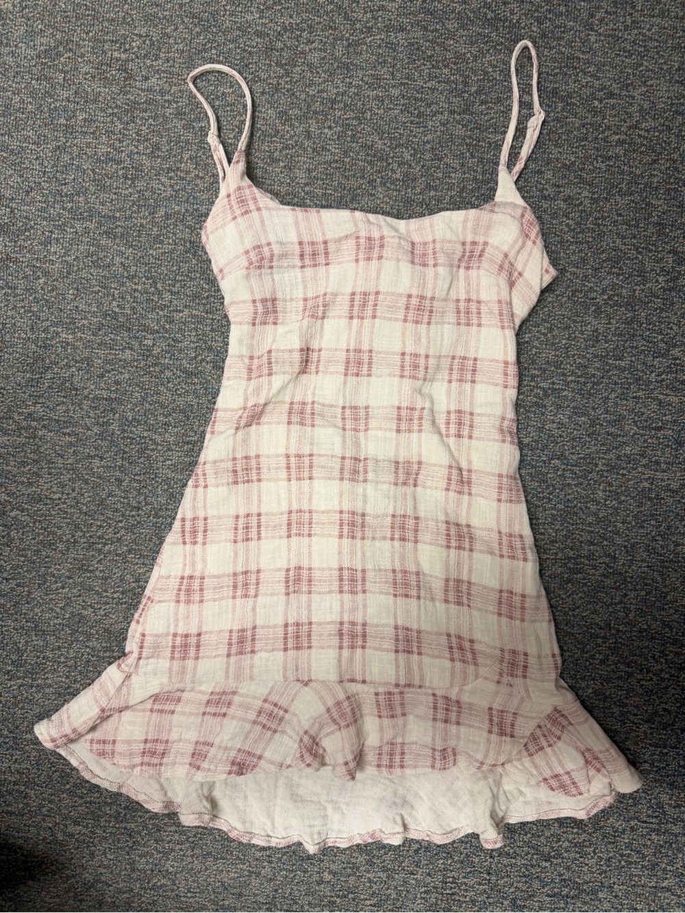 Olivaceous Plaid Mini Cotton Gauze Dress Pink Cottagecore Open Back M Ruffle Hem - Picture 4 of 11